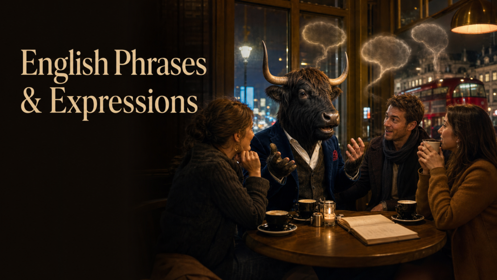 Adult Yak Yacker having a lively evening conversation about useful English phrases and expressions in a London café.