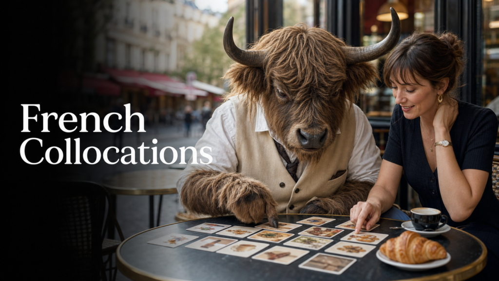 Adult Yak Yacker teaching French collocations in a Parisian café.