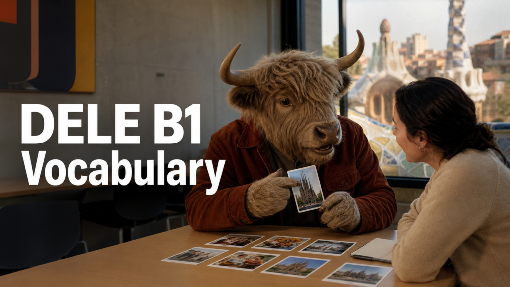 Adult Yak Yacker teaching DELE B1 Spanish vocabulary in a Barcelona cultural centre.
