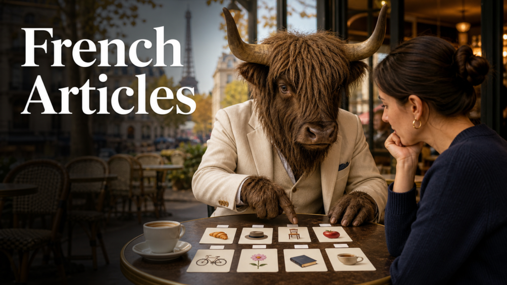 Adult Yak Yacker teaching essential Spanish grammar words in a Salamanca café.