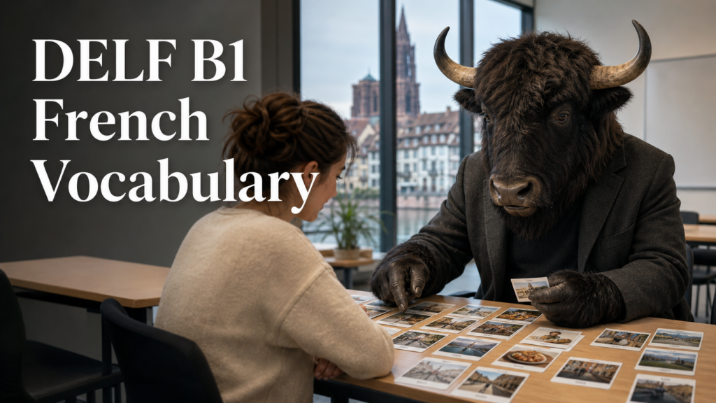 Adult Yak Yacker teaching French articles in a Parisian café.