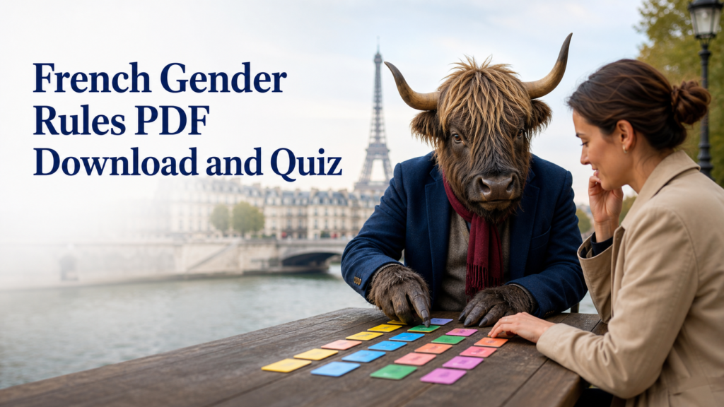 Adult Yak Yacker teaching French gender rules in a Paris fashion atelier.
