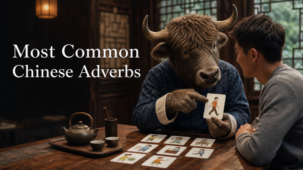 Adult Yak Yacker teaching Most Common Chinese Adverbs in traditional tea house.