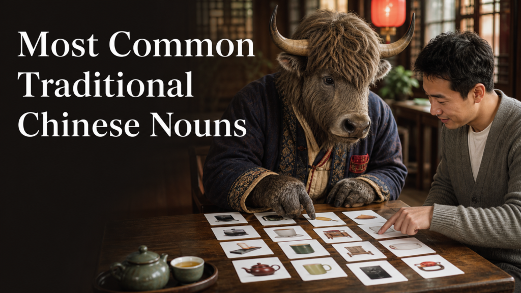 Adult Yak Yacker teaching Most Common Traditional Chinese Nouns in traditional tea house.