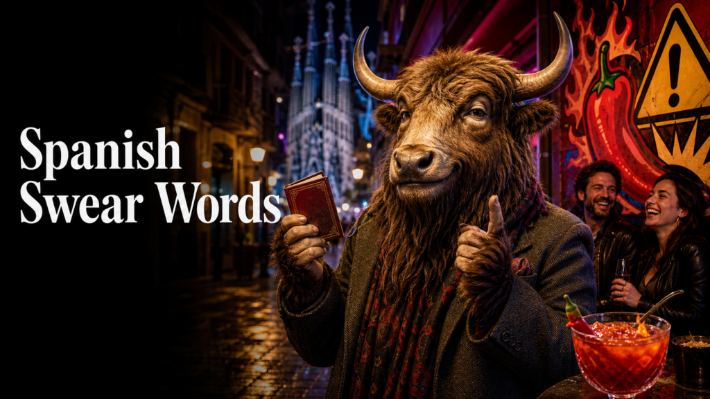 Adult Yak Yacker introducing Spanish swear words in a lively Barcelona night street.
