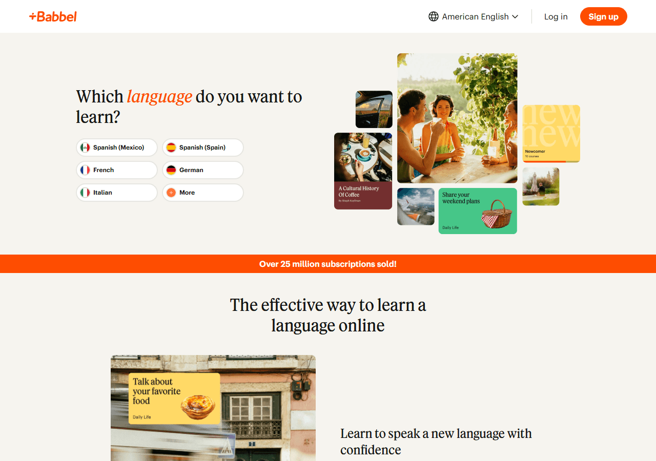 Babbel homepage promising real-life conversations, used in a review of Babbel as a language learning app.
