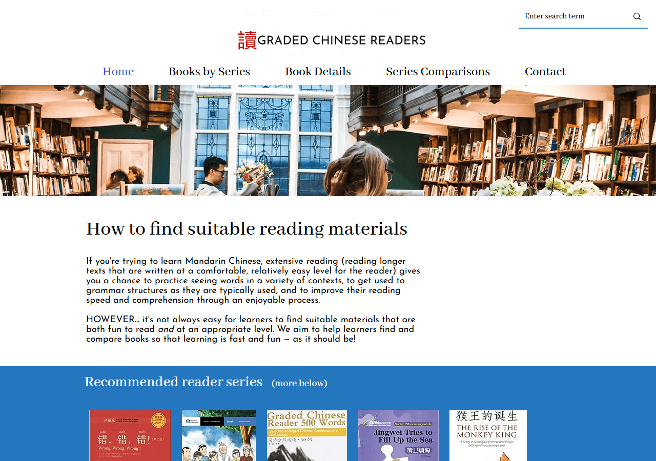 Graded Chinese Readers catalog homepage covering Sinolingua and other Simplified series.