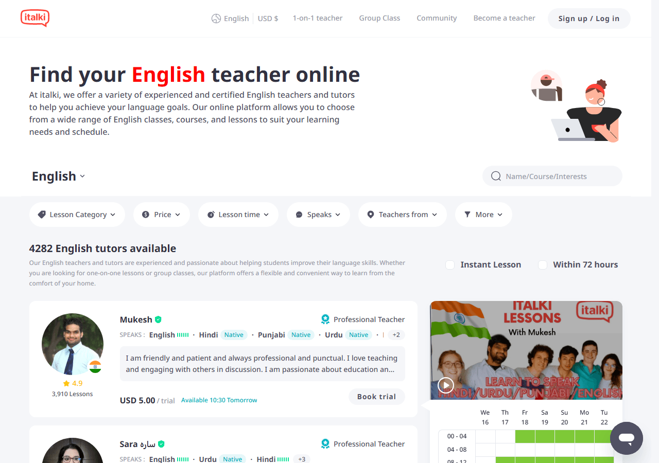 italki teacher directory with professional and community tutors, used in a review of how to shop for italki teachers.