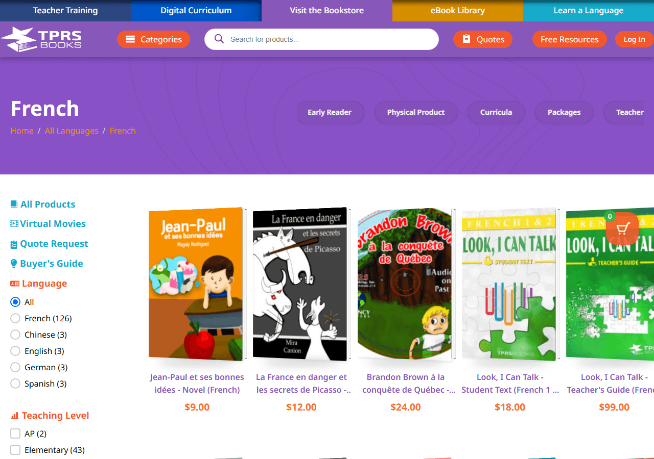 TPRS Books French classroom novels, used in a review of beginner French graded readers.