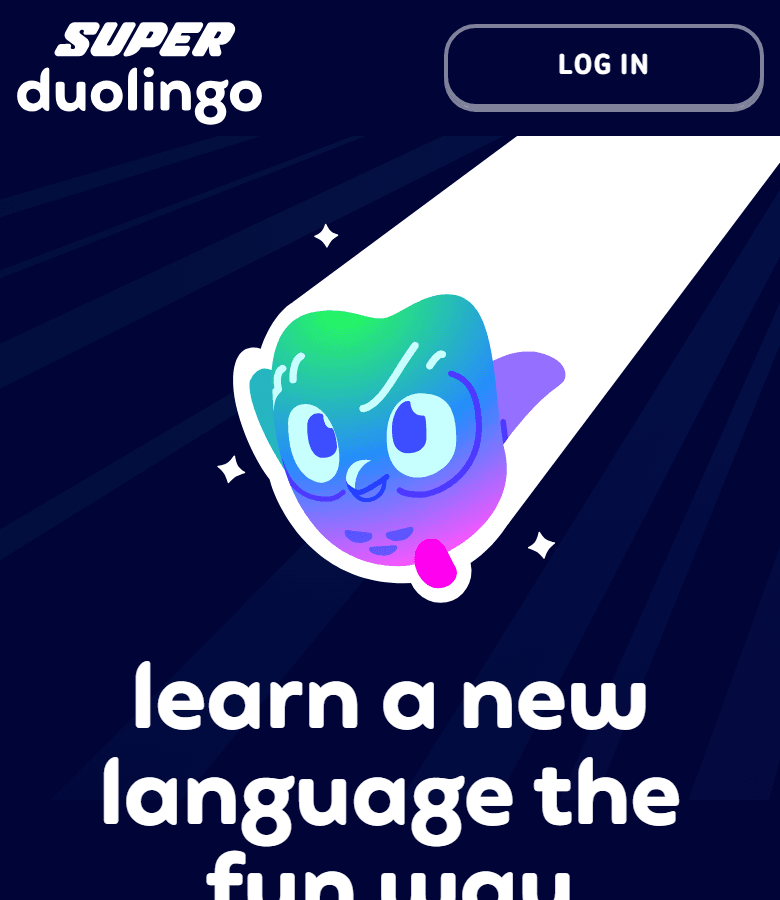 Super Duolingo sales screen with a free-trial button, used in a review of Duolingo Super and the free energy limit.