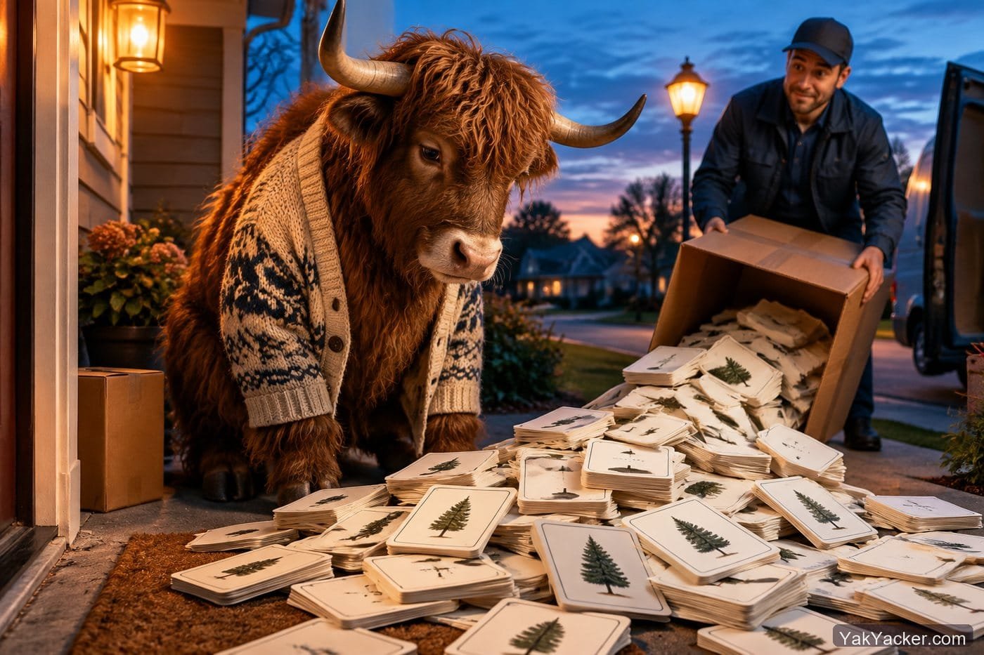A yak buried under a pile of index cards, used in a review of importing a giant shared Anki deck.