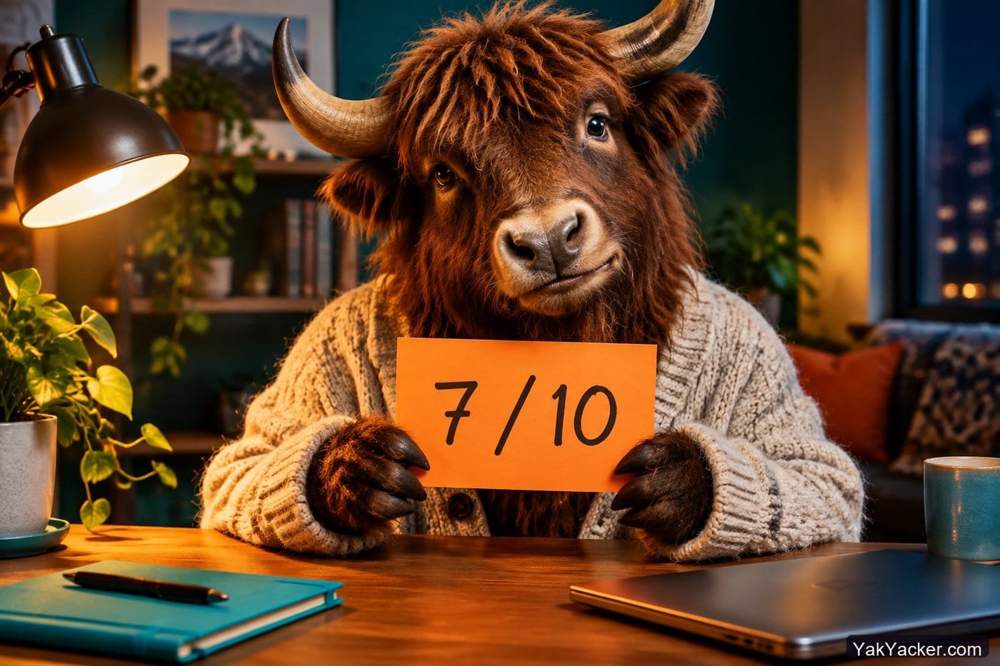 A yak holding a 7 out of 10 scorecard after an Anki review, used in an in-depth analysis of whether Anki works for languages.