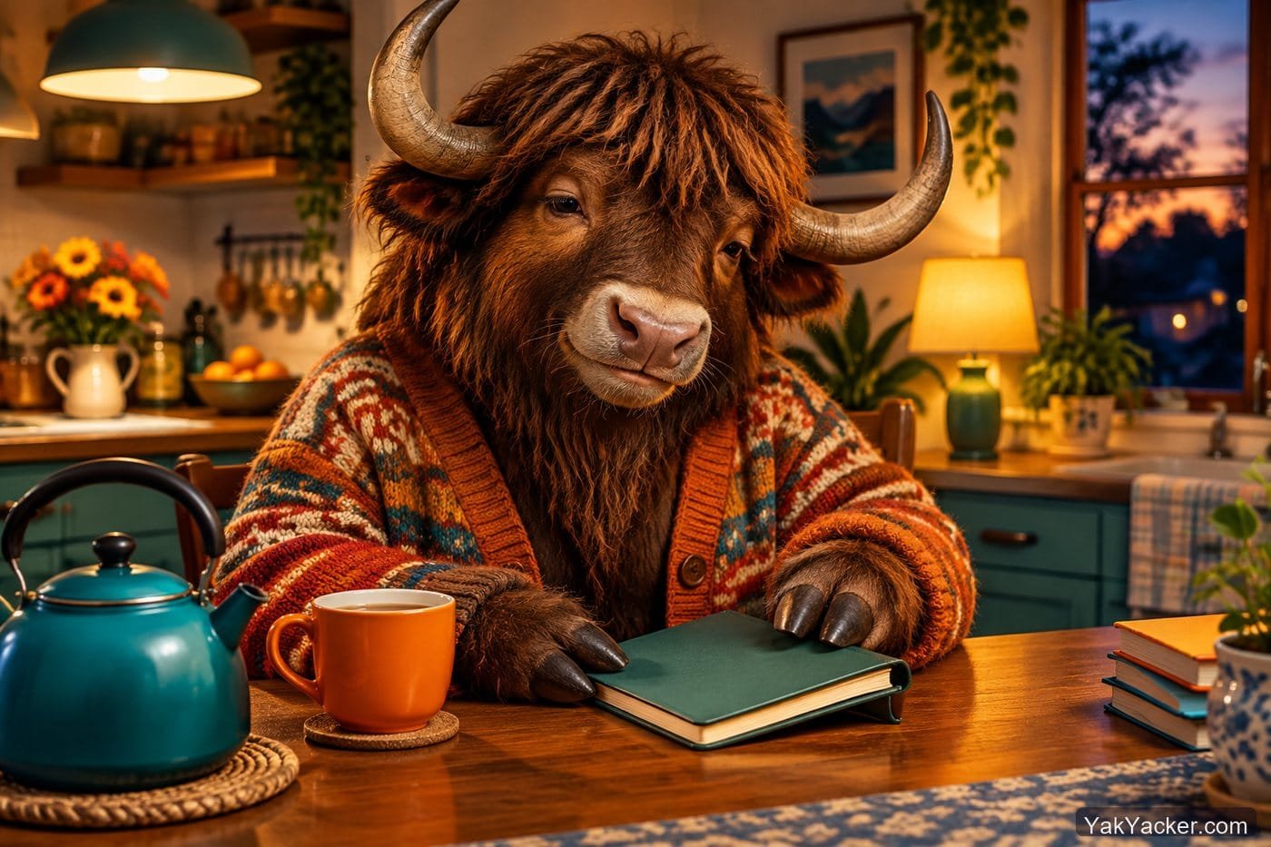 A yak with an open notebook after an in-person language lesson, used in a how-to on working with a local tutor.