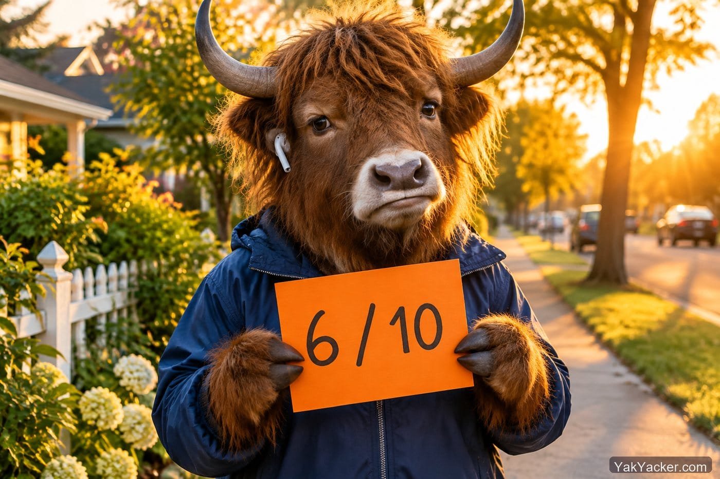 A yak holding a 6 out of 10 scorecard after a Pimsleur review, used in an in-depth analysis of whether Pimsleur works.
