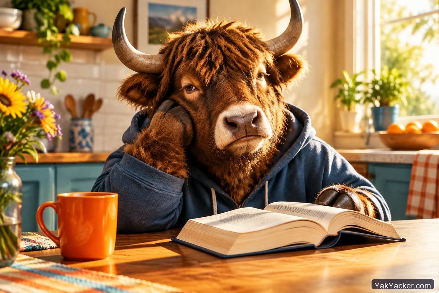 A yak abandoning a book that was too hard, used in a review of Olly Richards beginner labeling.