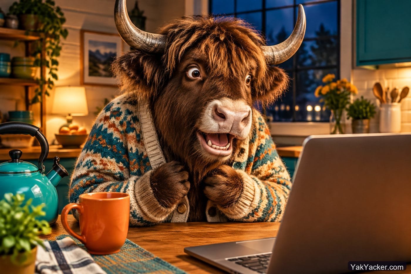 A yak mid-sentence on a video call, used in a review of live online language tutors.