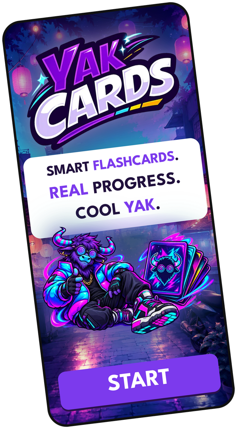 Yak Cards welcome screen with START.