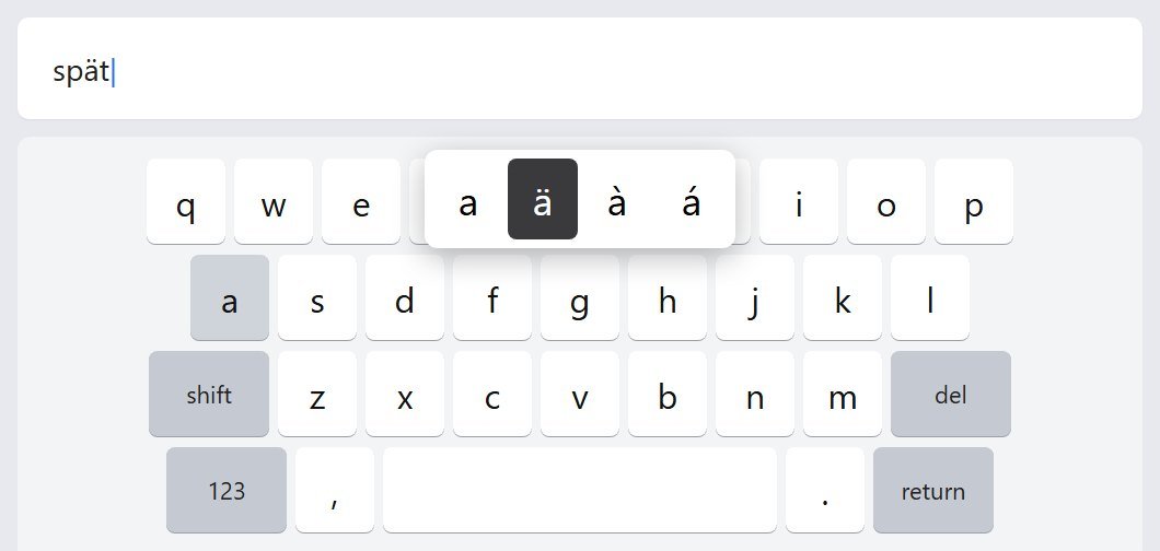 Windows on-screen keyboard with the hold menu open, ä selected