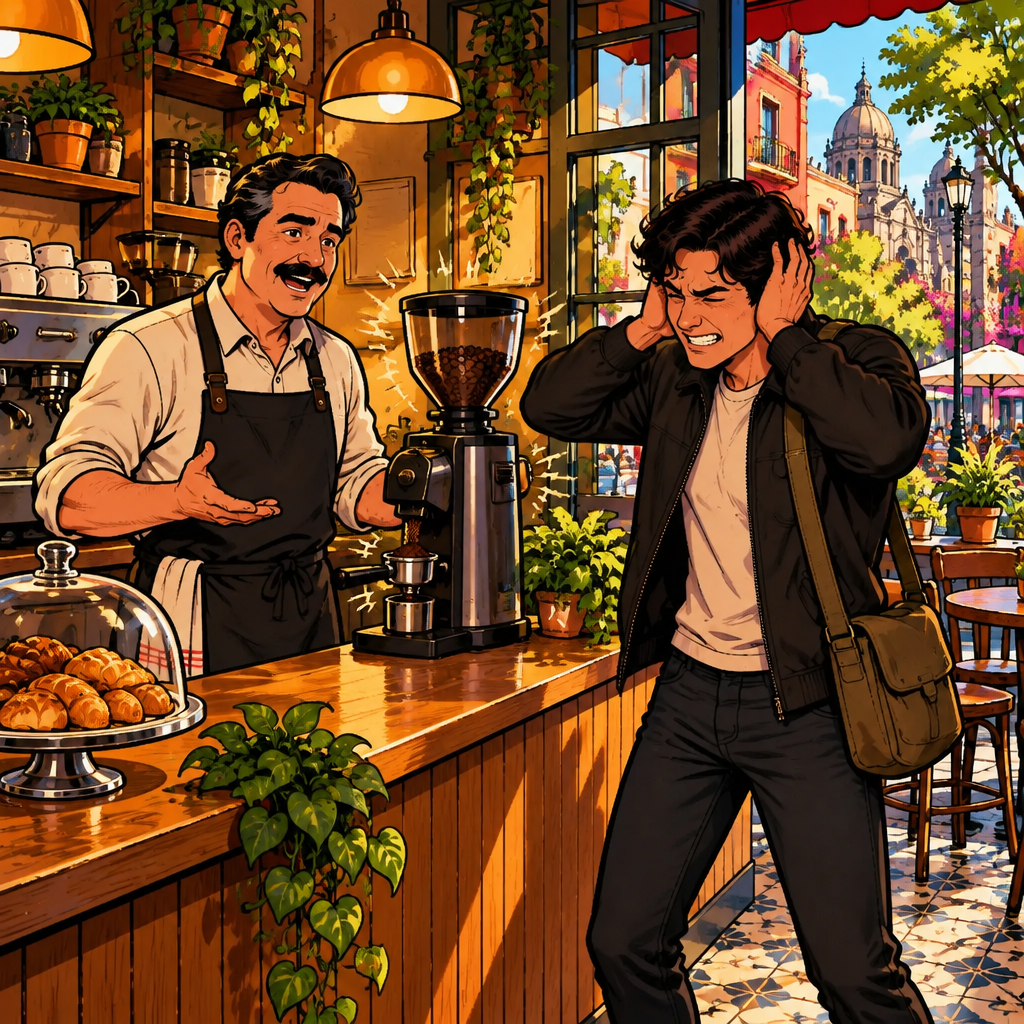 No te escucho: the grinder covers Michael's voice.