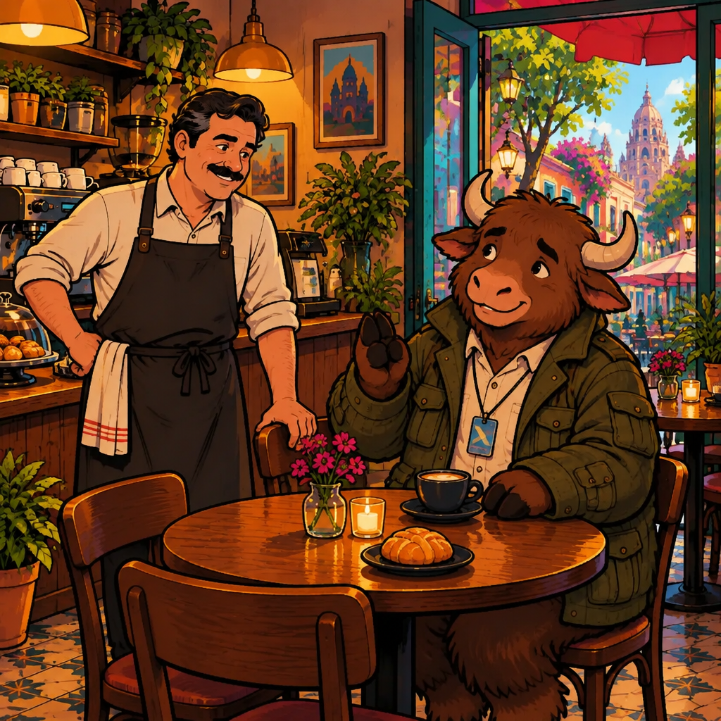 Creo que sí: Yako tilts his head, one hoof half raised, thinking yes but not sure.