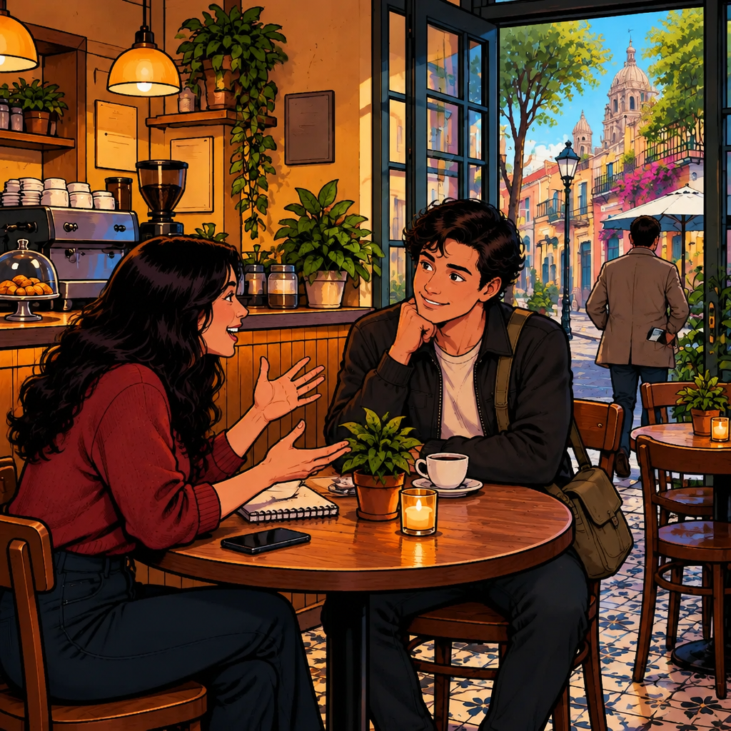 At Café Laurel, Megan tells Justin about a customer who left with something hidden in a pocket.