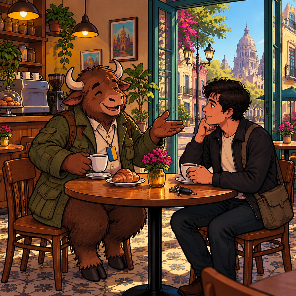 Yako asks Justin whether a pictured daily activity is part of his routine while Justin listens attentively.