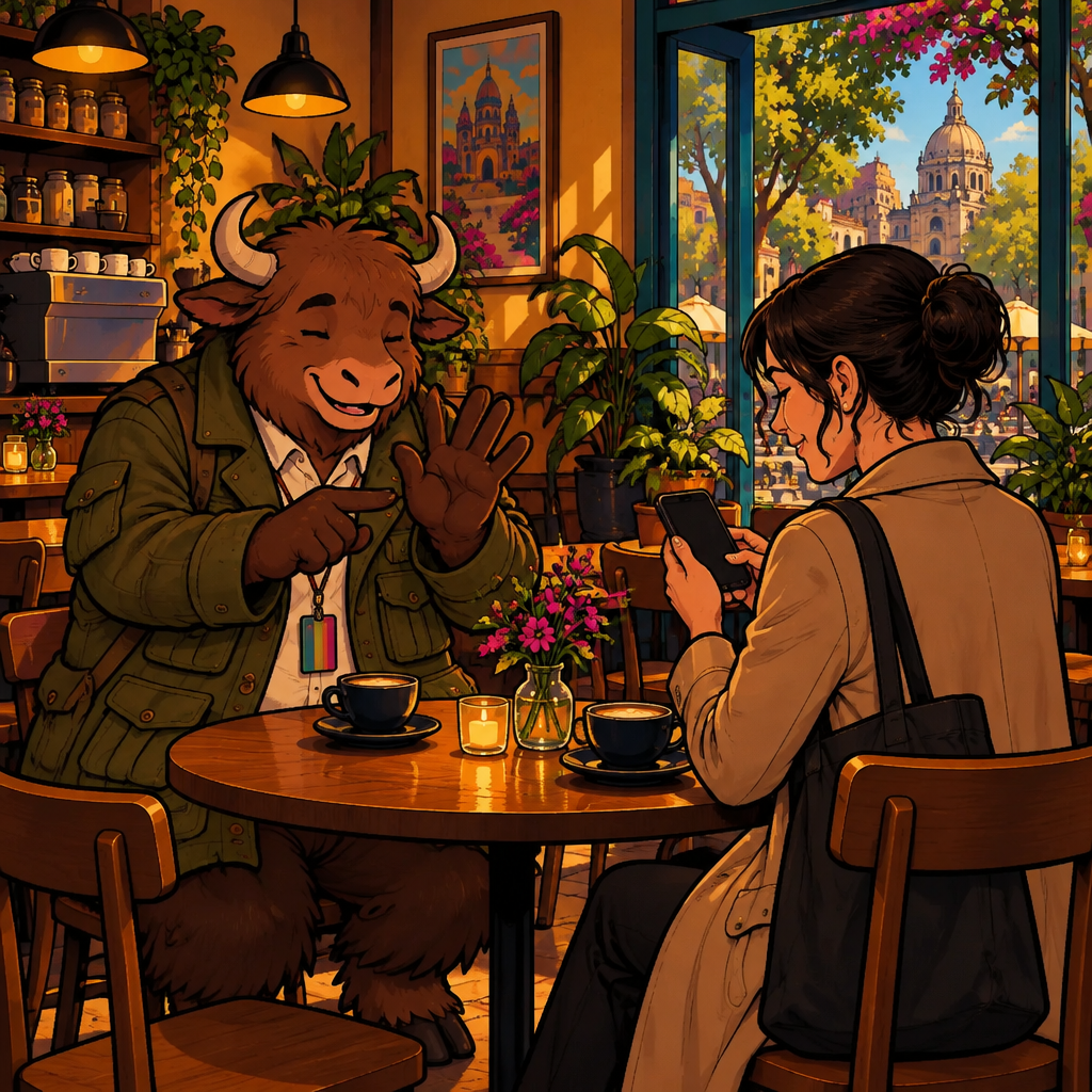 Mi número de teléfono es ___: Yako counts the pairs of his phone number on his hooves while Amanda types.
