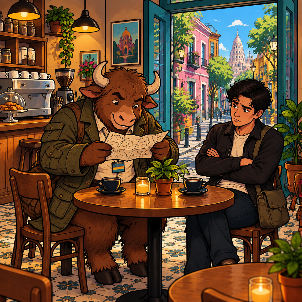 Yako opens the note flat for a closer look as he speaks, while Justin leans back and watches carefully.