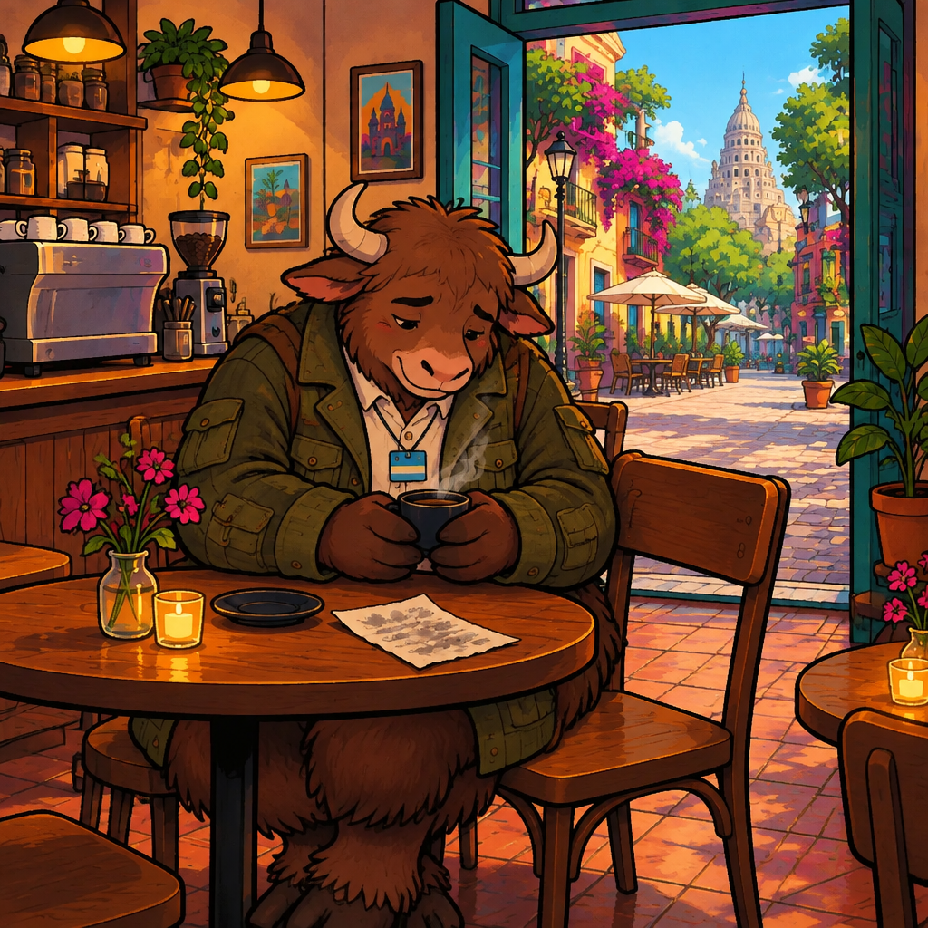 Yako lowers his head and studies his cup, embarrassed by his smudged handwriting.