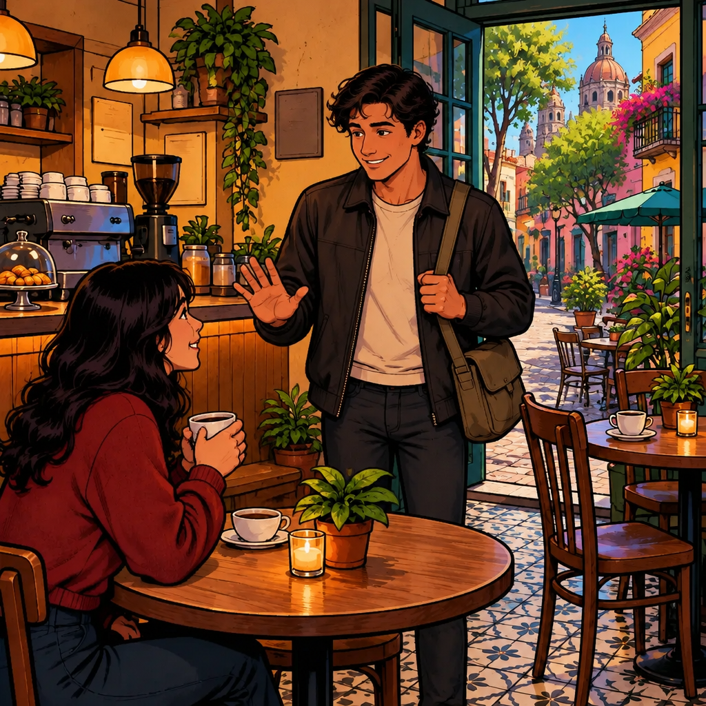 Justin extends an open reassuring hand toward Megan, making clear that the failed plan was not her fault.