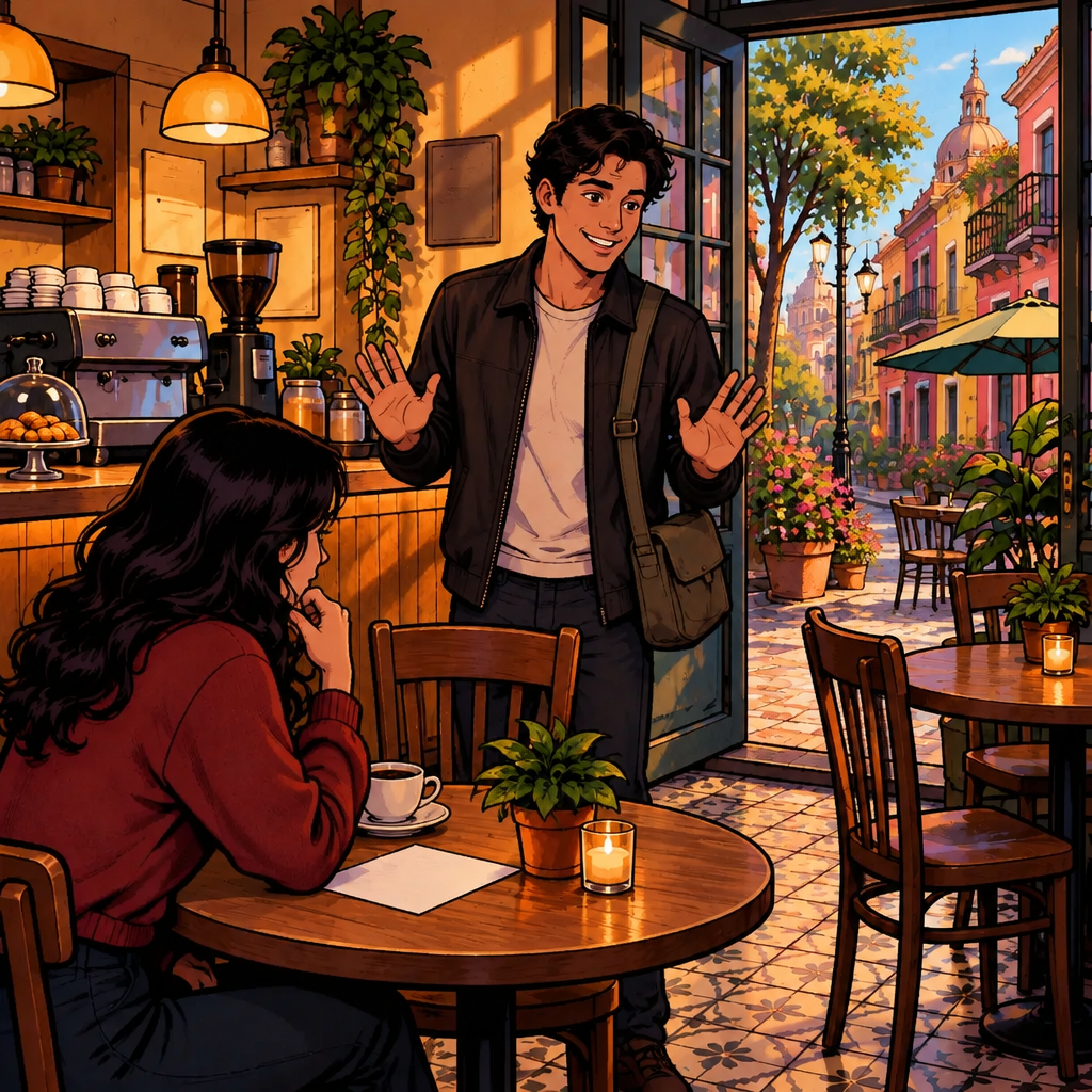 Justin keeps a respectful distance from Megan's decision and gestures that he will not interfere.