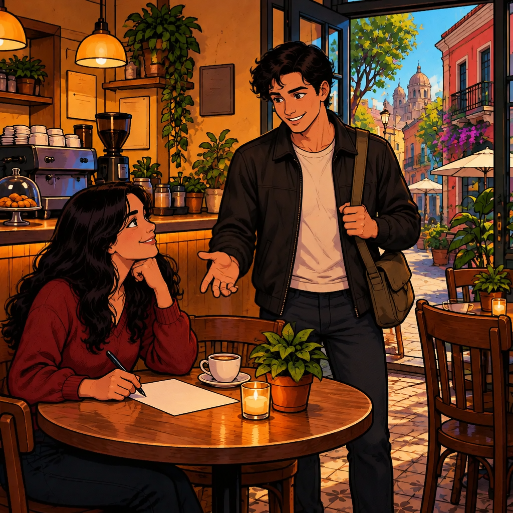 Justin gives Megan an encouraging nod and open-handed invitation to follow her own preference.