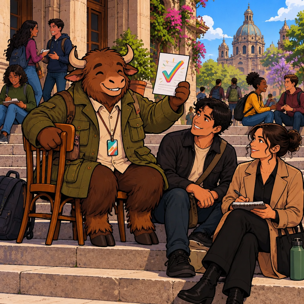 Yako proudly holds up his test result with a positive gesture while Justin and Amanda listen.