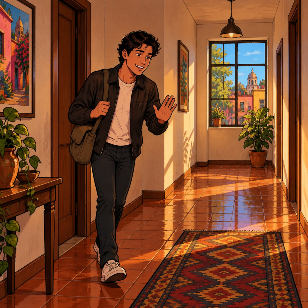 Justin unnecessarily asks permission to pass while walking through a completely empty hallway.