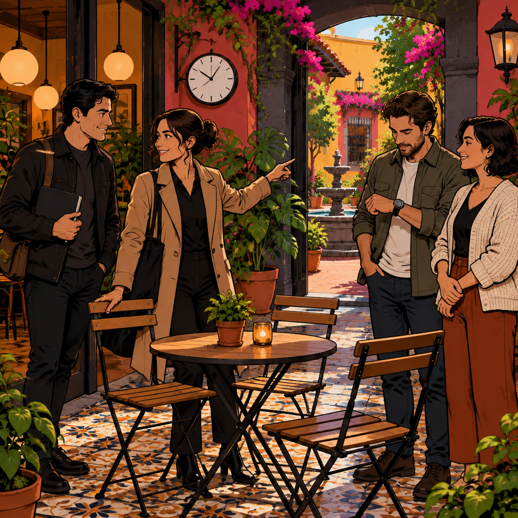 Amanda gestures toward a future meeting while the others accept the plan.