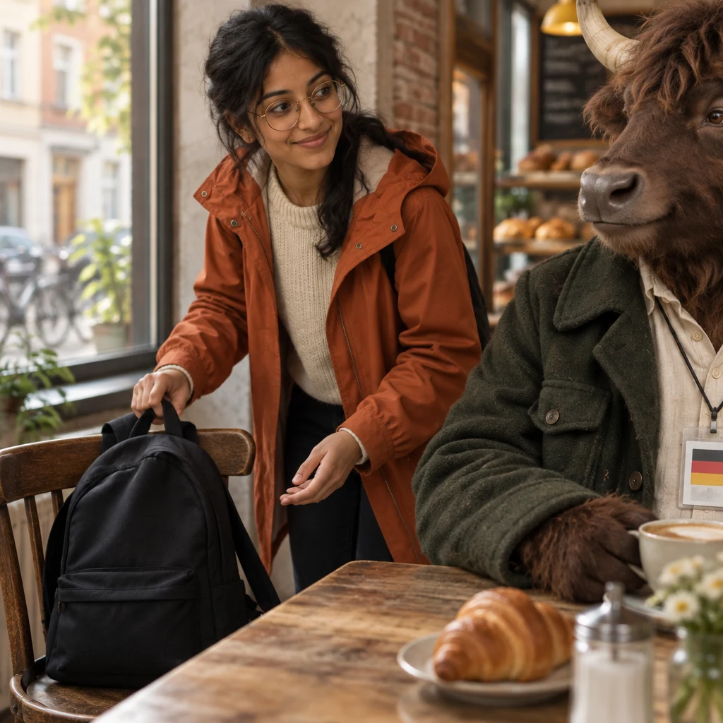 Priya lowers her backpack onto the extra chair beside Anton’s table and pauses.