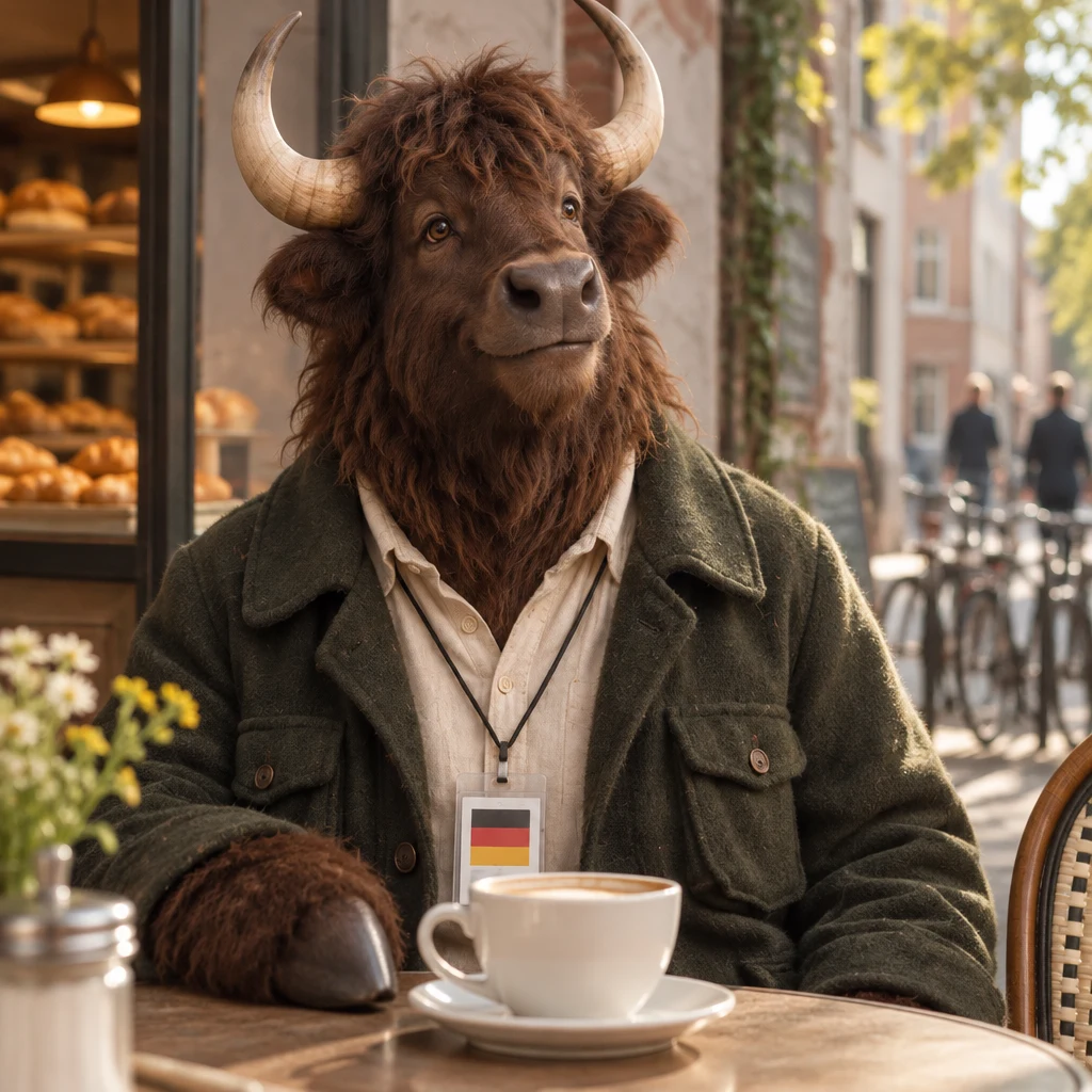 Anton looks up from his full coffee, absorbed in a memory of his first morning.