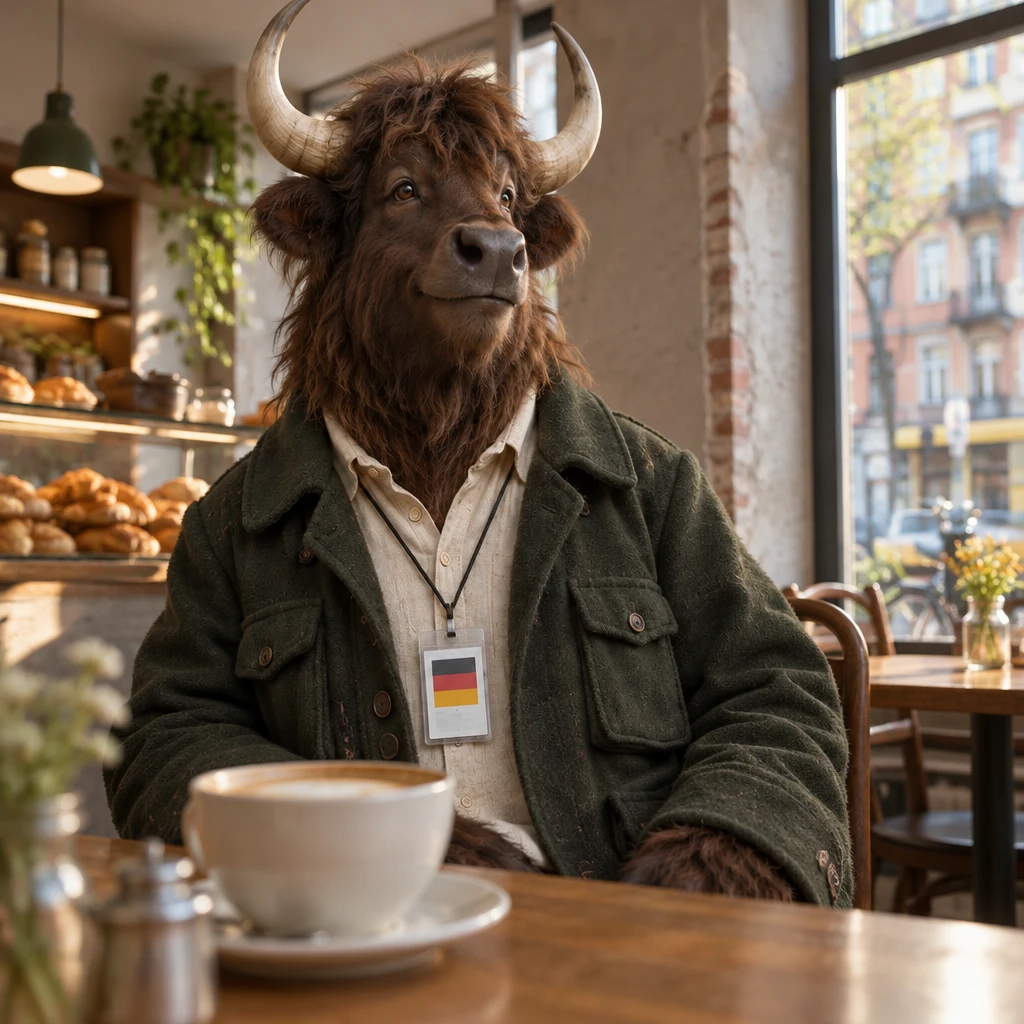 Anton pauses over his untouched Milchkaffee as he struggles to continue a weather thought.