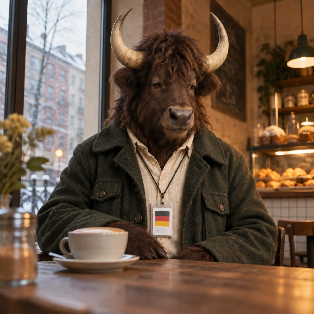 Anton pauses at the corner table, looking down toward his untouched coffee as his long story begins.