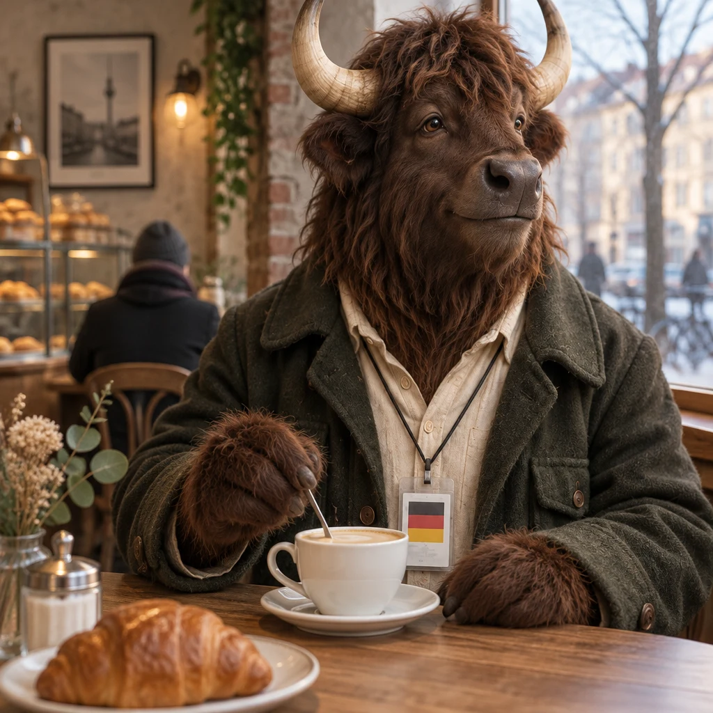 Anton makes a small conversational gesture beside his untouched coffee.