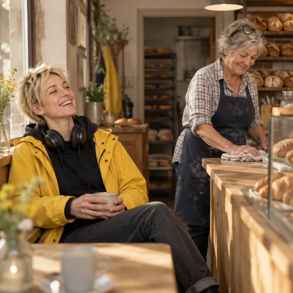 Jule rocks back laughing at the way she tells the trip story now as Renate wipes the counter.