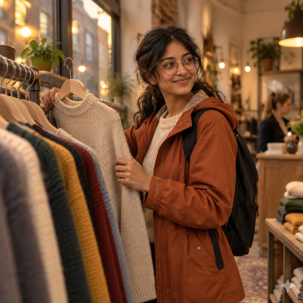 Priya asks whether the jumper is available in another colour.