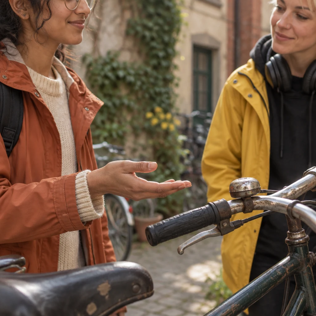 Priya lifts a palm toward Jule as they consider whether the situation might still be saved.