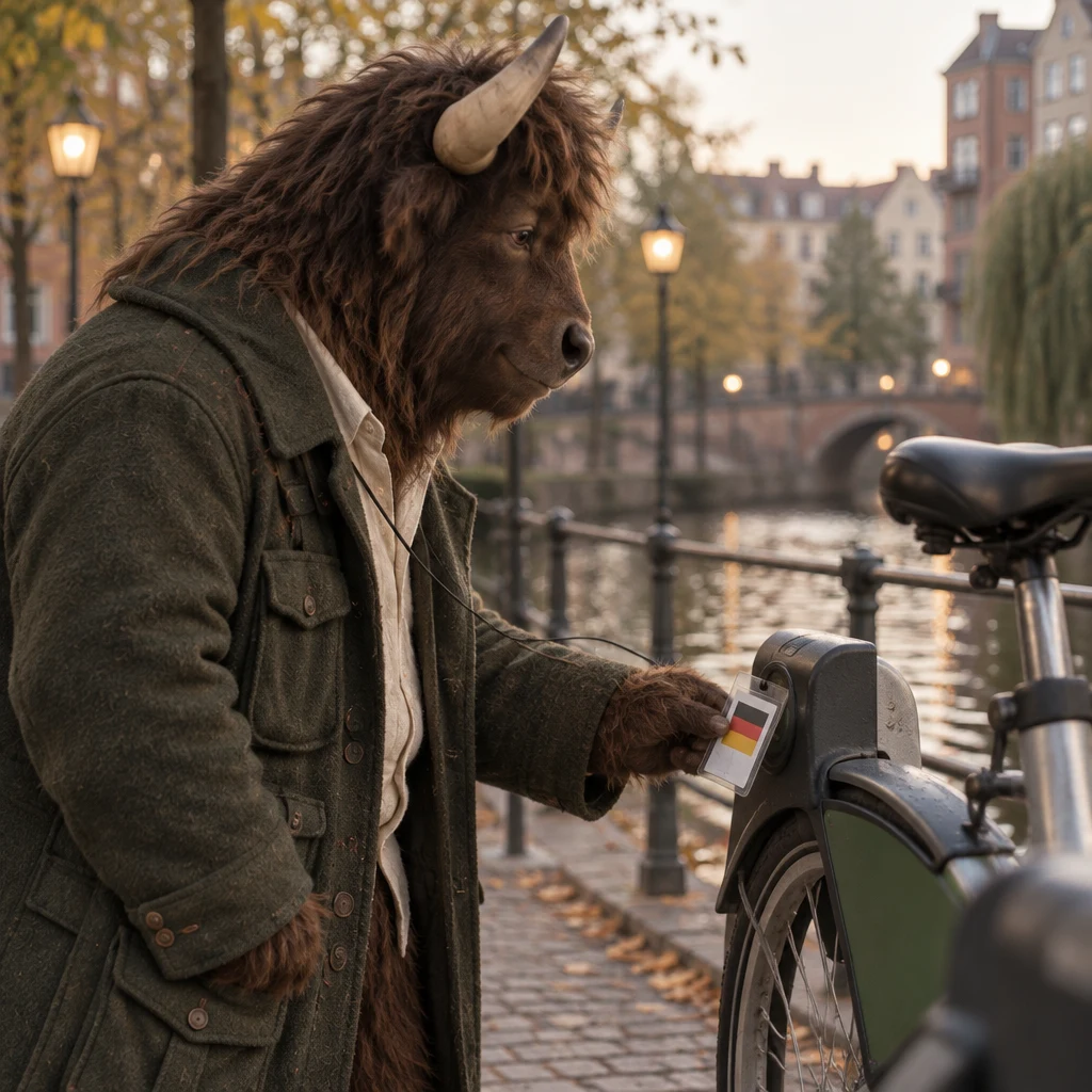 Anton holds his ticket sleeve against the bike lock, which remains shut.