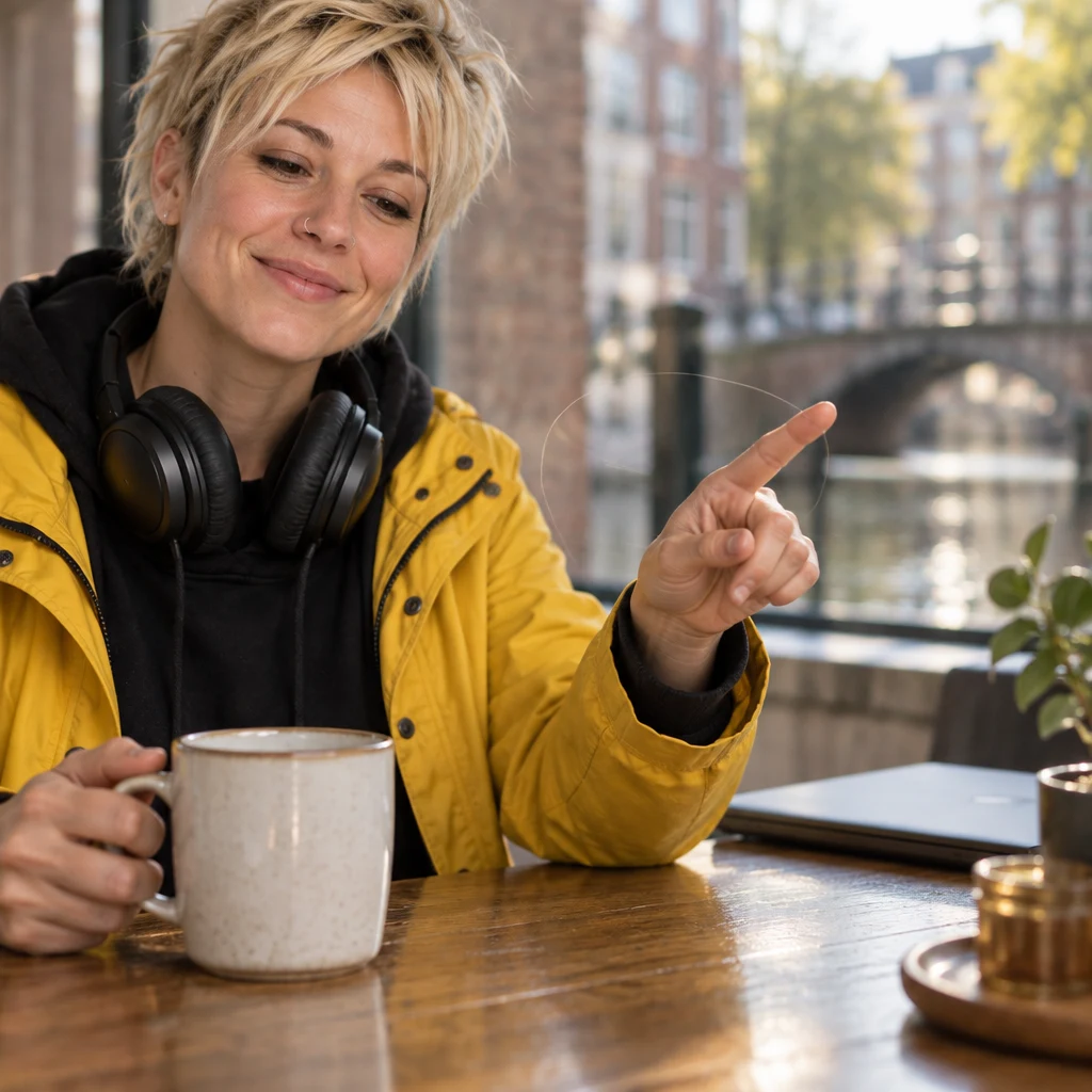 Jule sets her mug down and traces a winding route in the air with one finger.