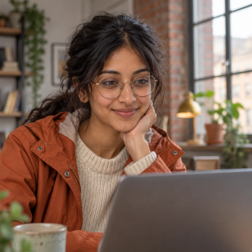 Priya watches the tests continue on her laptop.