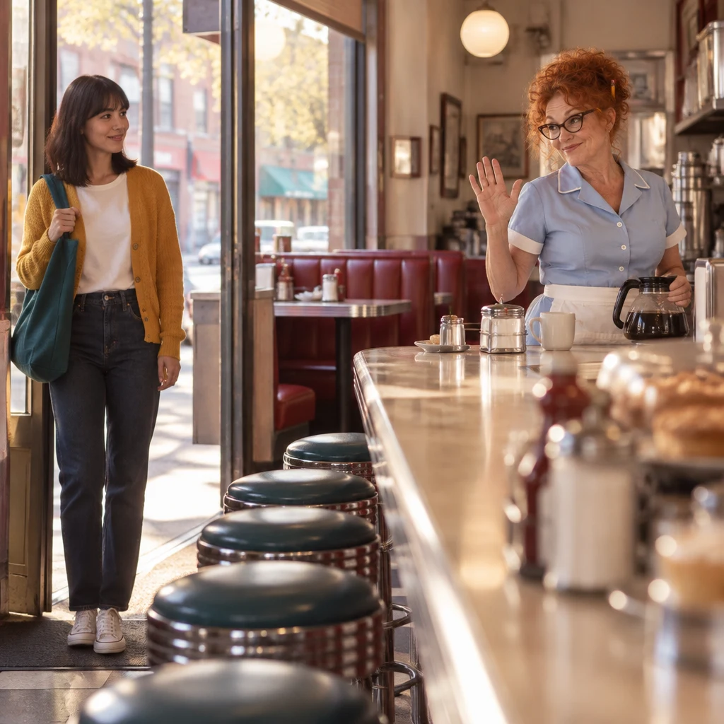 Dee gives Ana a casual greeting across the counter.