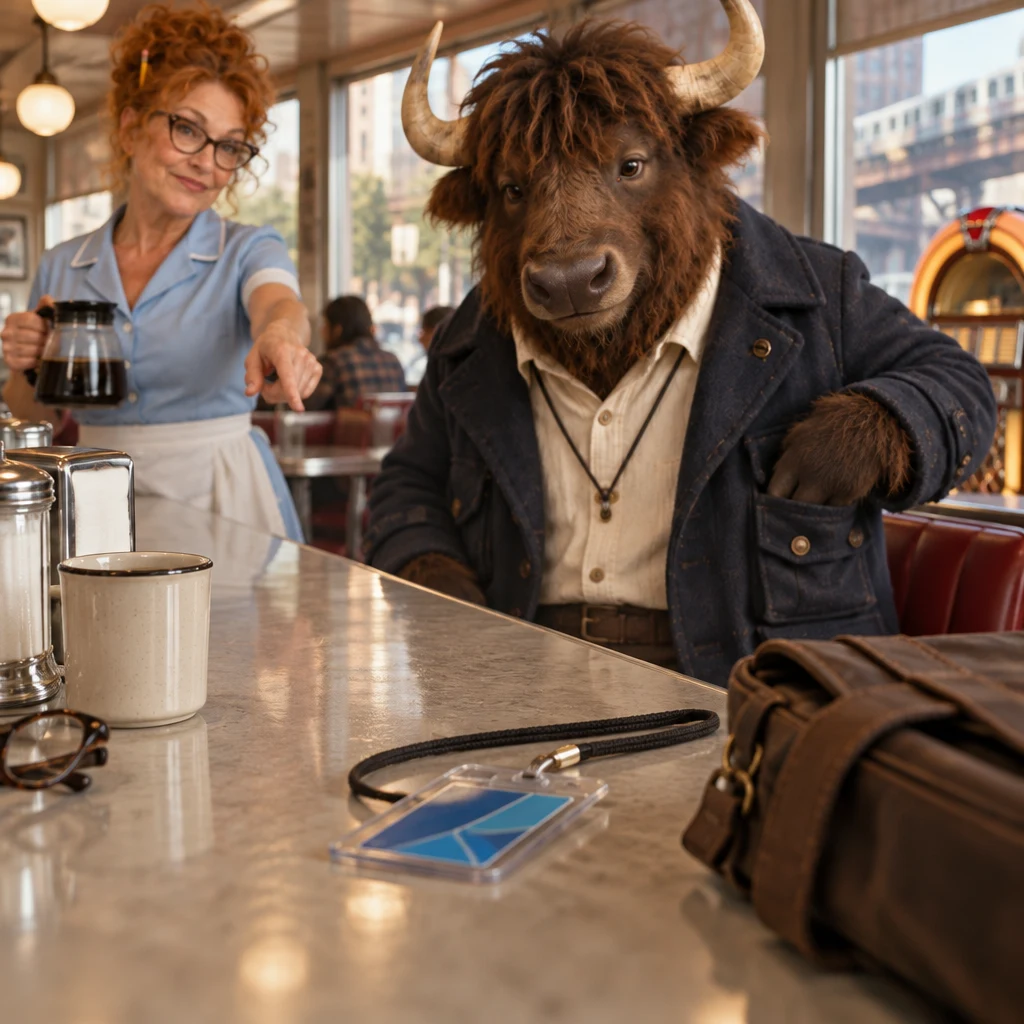 The transit card rests in front of Murray as Dee gestures toward him and he looks at it.
