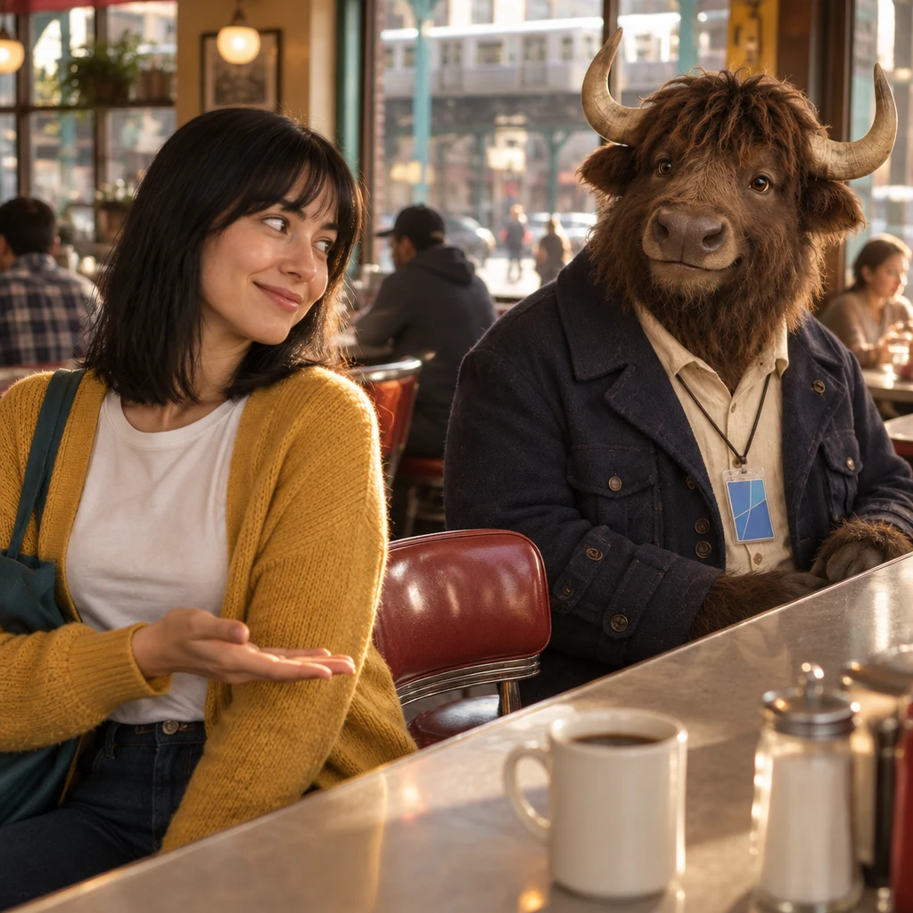Ana gets Murray’s attention and asks if she may sit on the empty stool.