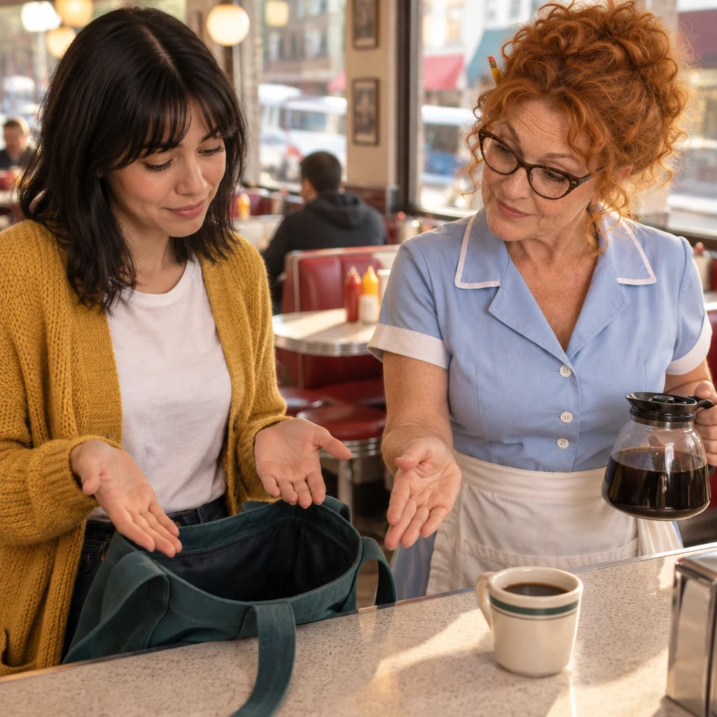 Ana shows Dee that her phone is not with her.